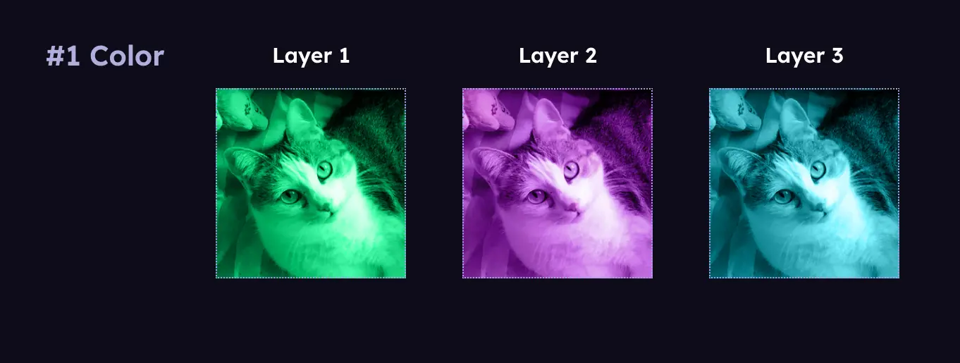 Three animation layers each with a different hue tone